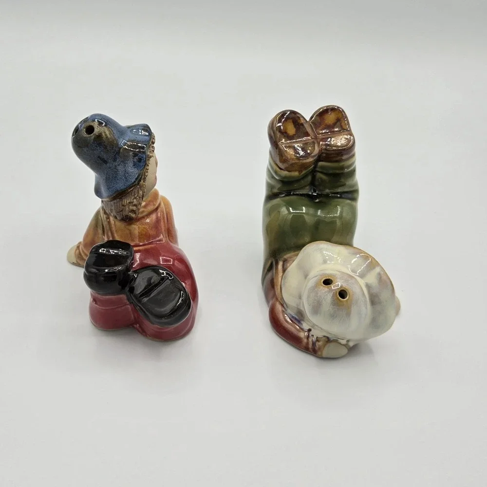 Vintage Pair‎ Porcelain Scarecrow Figurines Salt and Pepper Shakers Boy Girl